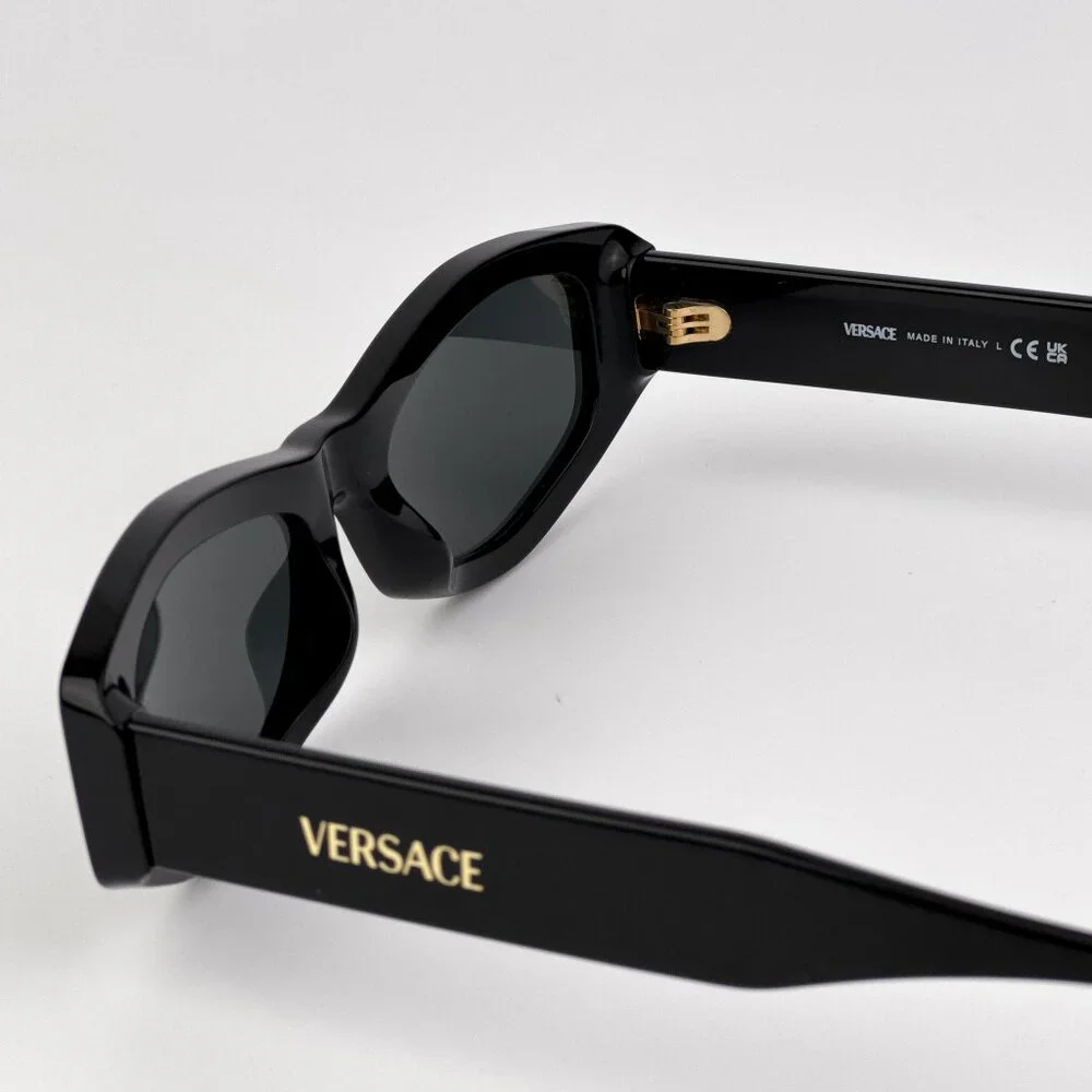 Versace VE4487 GB1/87 Black Rectangle Sunglasses Dark Grey Lens Unisex